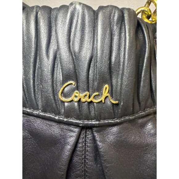 Vintage Coach Purse Black Leather Ashley Ruched Pleated F17571 Designer Classic - Picture 3 of 15